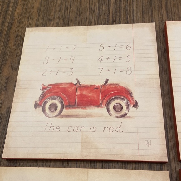 Art work - Pottery Barn Kids - set of 4 - Scooter, Red Car, Little Wagon, Bike - Picture 3 of 9